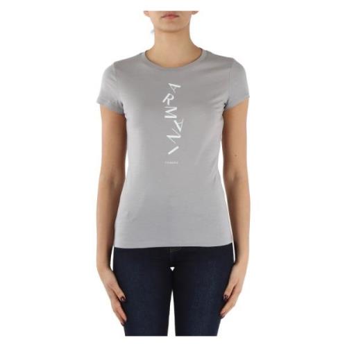 Slim Fit Katoenen T-Shirt met Voorlogo Armani Exchange , Gray , Dames
