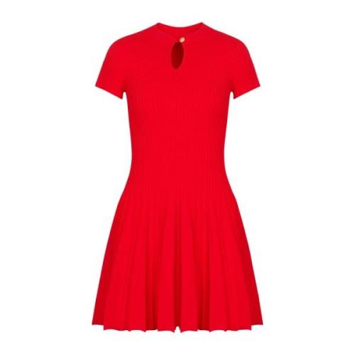 Uitlopende geplooide gebreide jurk Balmain , Red , Dames