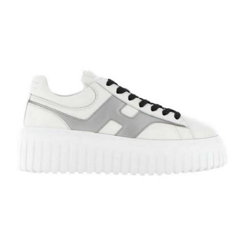 Witte Sneakers met Gestreepte Leren Sleehak Hogan , White , Dames