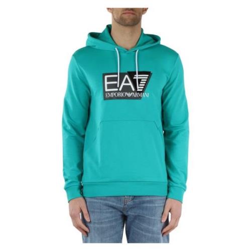 Katoenen hoodie met logo print Emporio Armani EA7 , Green , Heren