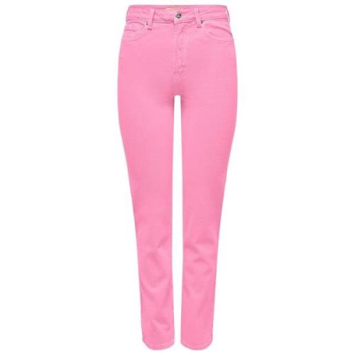 Hoge Taille Rechte Enkel Jeans Only , Pink , Dames