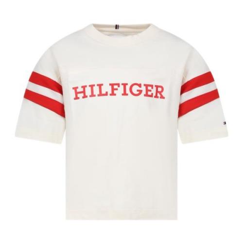 Ivoor Katoenen T-Shirt met Logo en Rode Banden Tommy Hilfiger , Beige ...