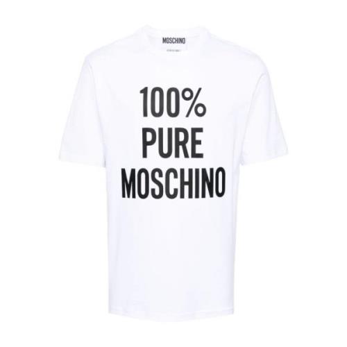 Witte T-shirts en Polos met Slogan Print Moschino , White , Heren