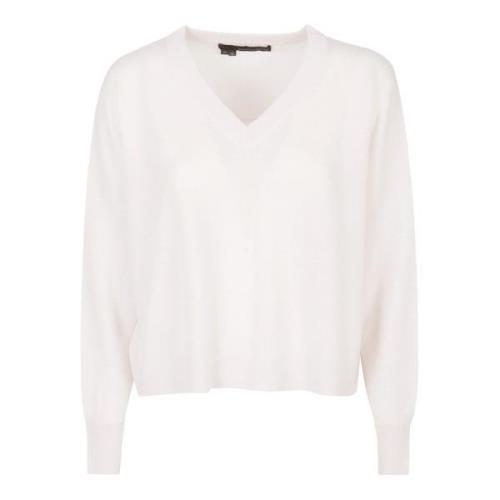High Low Boxy V Neck Sweater 360Cashmere , White , Dames