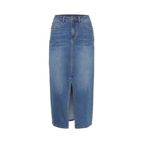 Gespleten Denim Rok Kaffe , Blue , Dames