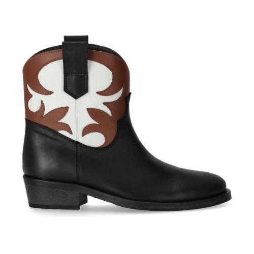 Tricolor Texan Bootie met Leren Details Via Roma 15 , Black , Dames