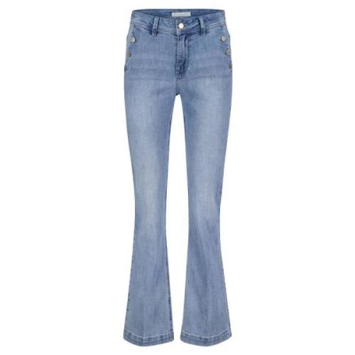 Mid Stone Flared Jeans voor Vrouwen Red Button , Blue , Dames