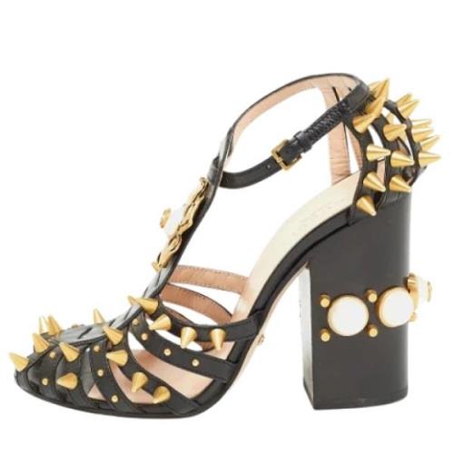 Pre-owned Leather sandals Gucci Vintage , Black , Dames