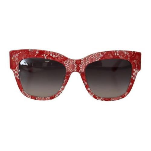 Kanten Acetaat Rechthoekige Zonnebril Dolce & Gabbana , Red , Dames