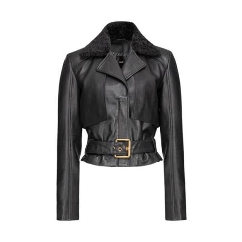 Motorjack met synthetische shearling kraag Pinko , Black , Dames