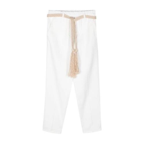 Witte katoenen broek met gerimpeld detail Alysi , White , Dames