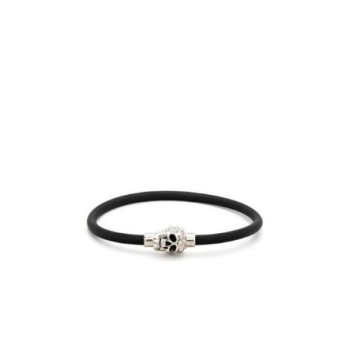 Zwart Skull Charm Koord Armband Alexander McQueen , Black , Heren