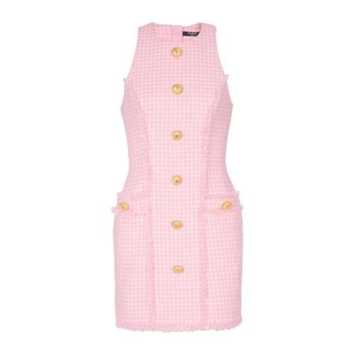 Gingham tweed jurk Balmain , Pink , Dames