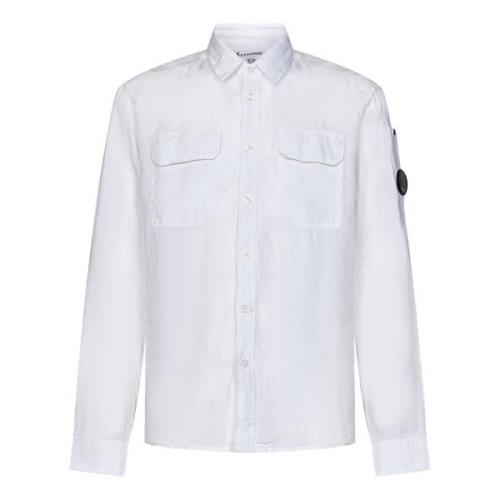 Witte Linnen Overhemd met Klepzakken C.p. Company , White , Heren
