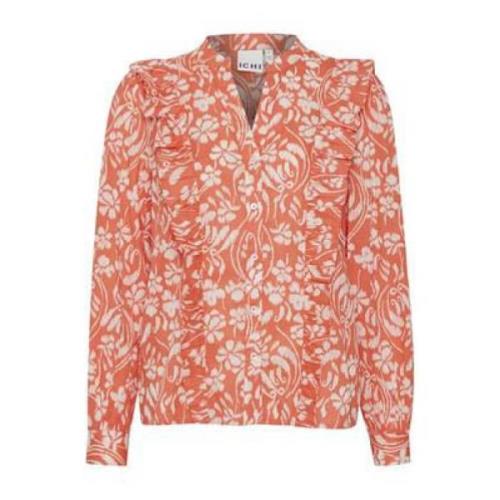 Hot  Flower Print Shirt/Blouse Ichi , Orange , Dames