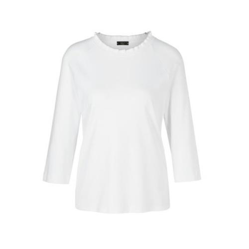 Gebreide kraag T-shirt met ruches en lurex Marc Cain , White , Dames