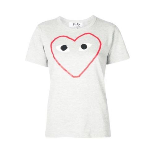 Rood Hart Print T-shirt Comme des Garçons Play , Gray , Dames