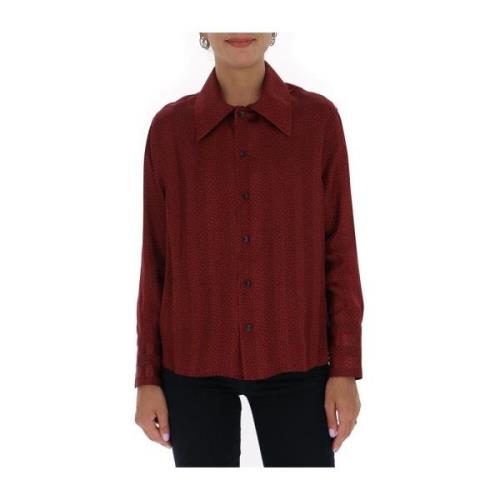 Rode Zijden Streep-Print Shirt Saint Laurent , Red , Dames