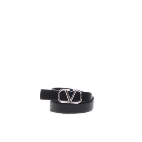 Zwart Leren Vlogo Signature Riem Valentino Garavani , Black , Heren