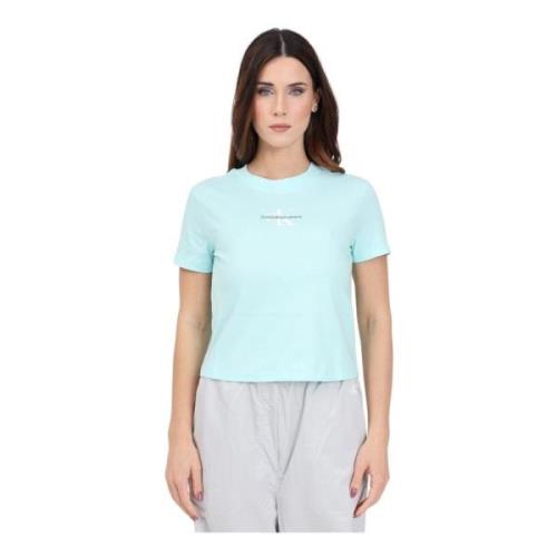 Aqua groen dames T-shirt met logo print Calvin Klein Jeans , Blue , Da...