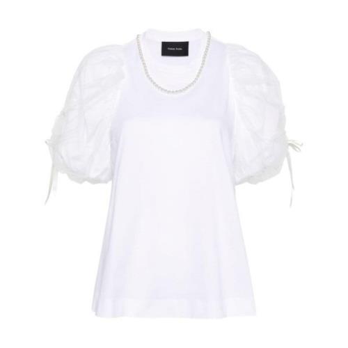 Witte katoenen T-shirt met harspareldecoratie Simone Rocha , White , D...