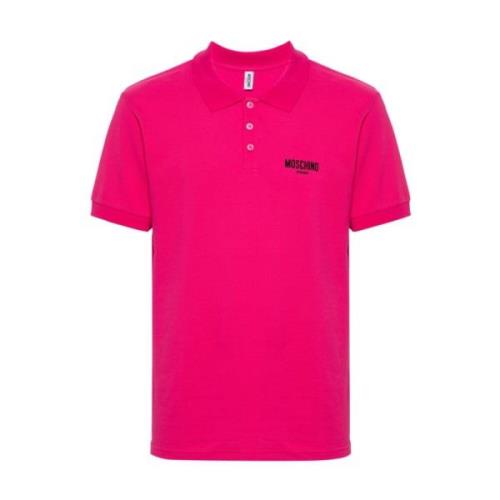 Fuchsia Polo Shirt met Logo Tekst Moschino , Pink , Heren