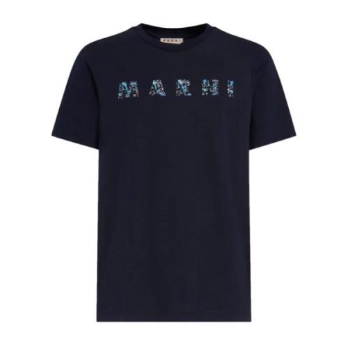 Navy Logo T-Shirt Marni , Blue , Heren