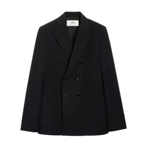 Zwarte double-breasted blazer met peak revers Ami Paris , Black , Dame...