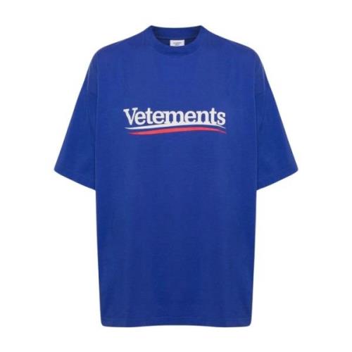 Logo Campagne T-Shirt Vetements , Blue , Heren