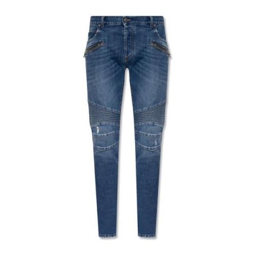 Slim Fit Jeans Upgrade Stijlvol Hoogwaardig Balmain , Blue , Heren