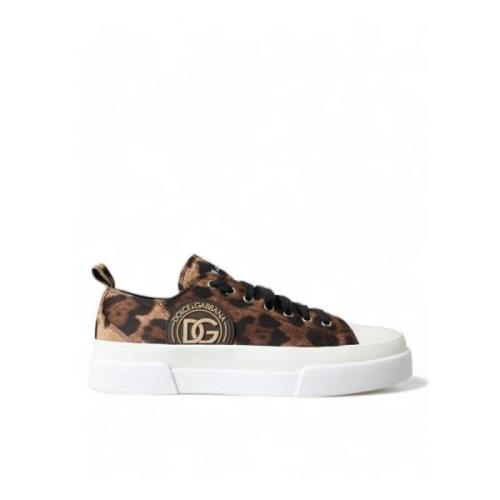 Leopard Canvas Casual Sneakers Dolce & Gabbana , Brown , Heren