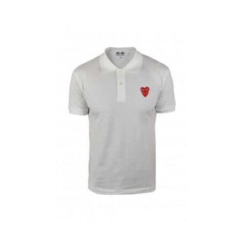 Wit Katoenen Polo Shirt met Rode Harten Comme des Garçons , White , He...