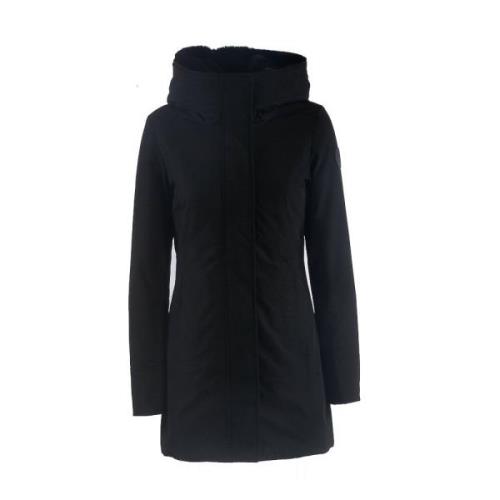 Zwarte Woolrich Parka met Afneembare Nepbont Woolrich , Black , Dames