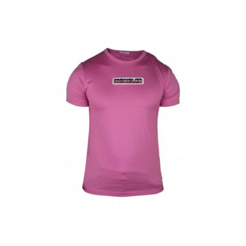 Roze katoenen T-shirt met geborduurd logo Moncler , Pink , Heren