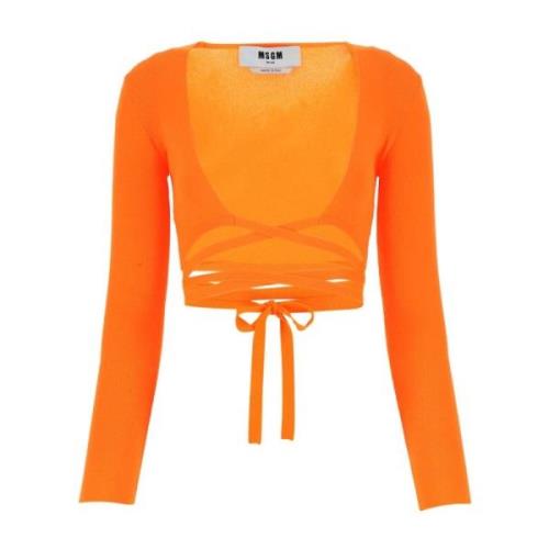 Stretch Cardigan in Oranje Polyester Blend Msgm , Orange , Dames