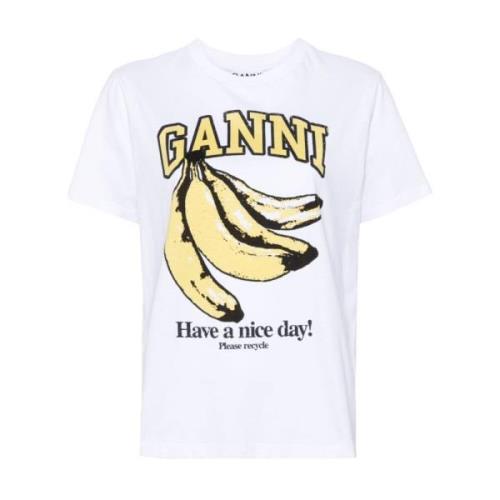 T-shirt met Grafische Print en Ronde Hals Ganni , White , Dames
