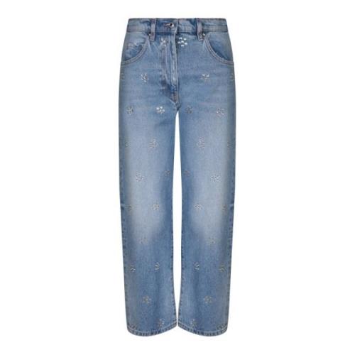 Cropped Regular Fit Jeans Msgm , Blue , Dames