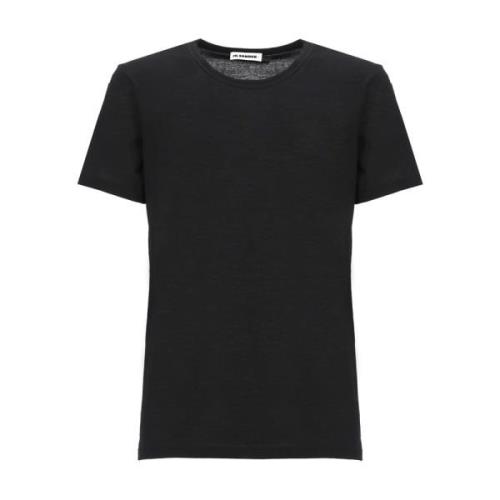 Zwarte Katoenen T-shirt met Bedrukt Logo Jil Sander , Black , Heren