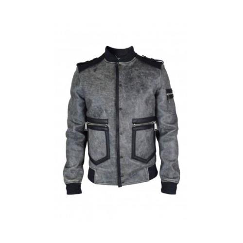 Verouderde grijze leren jas met zwarte details Philipp Plein , Gray , ...
