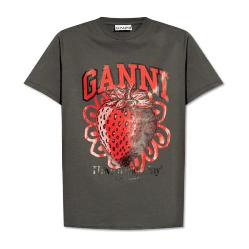 T-shirt met logo Ganni , Gray , Dames