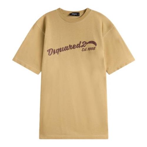 Wijde T-shirt met Opvallende Print Dsquared2 , Brown , Heren
