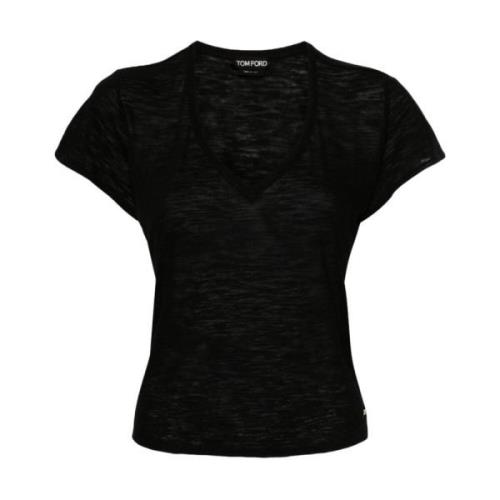 Zwarte Semi-Transparante T-shirt met Gouden Logo Tom Ford , Black , Da...