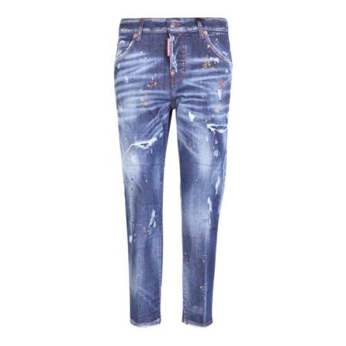 Blauwe Distressed Cropped Jeans Dsquared2 , Blue , Dames