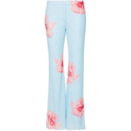 Blauwe Broek met Rozenprint en Wijde Pijpen Kenzo , Multicolor , Dames