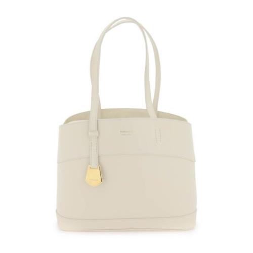 Charmante leren tote tas met goudkleurig logo Salvatore Ferragamo , Wh...