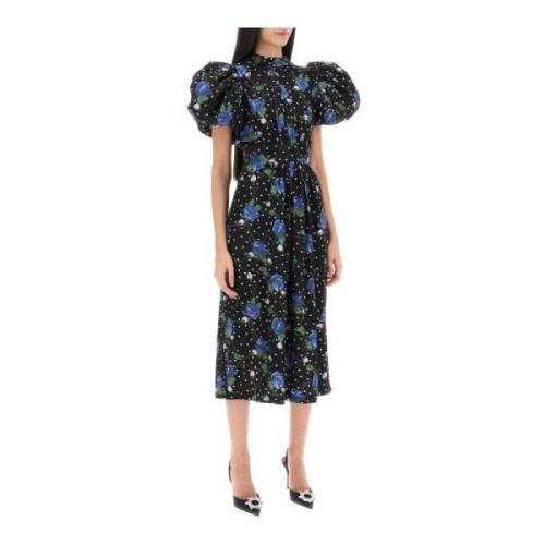 Midi Jurk met Bloemen Polka Dot Motief en Ballonmouwen Rotate Birger C...