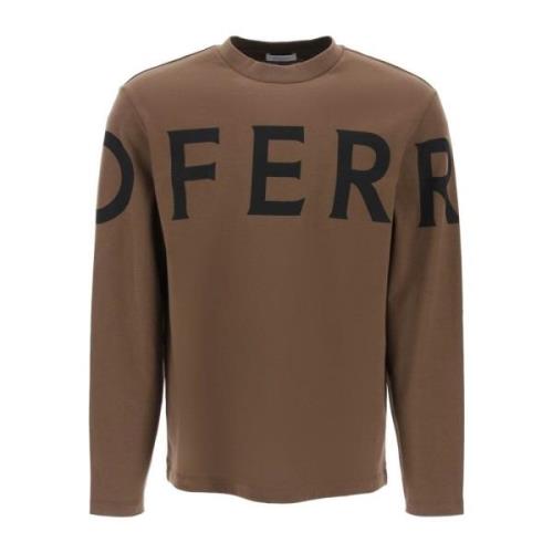 Lange mouwen T-shirt met Oversized Logo Salvatore Ferragamo , Brown , ...