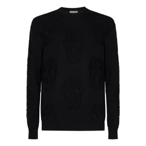 Zwarte Truien met Textuur en Skulls Alexander McQueen , Black , Heren