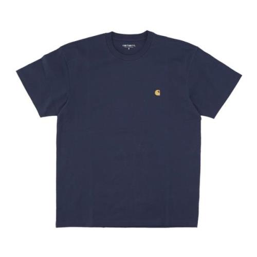 Man Chase T-Shirt - Blauw/Goud Carhartt Wip , Blue , Heren