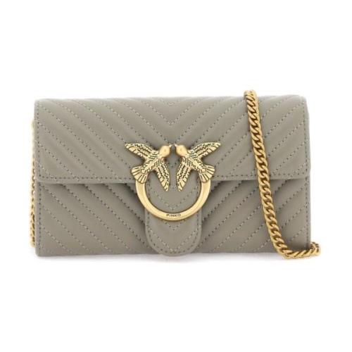 Chevron Leren Crossbody Tas met Love Birds Diamond Cut Gesp Pinko , Gr...